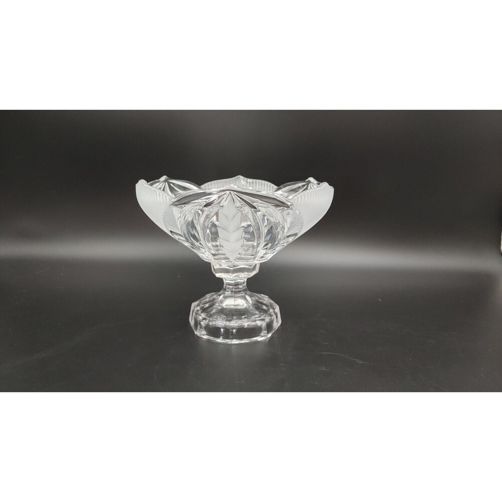 Crystal Pedestal Compote Bowl Candy Nut Dish Leaf Crystal Clear Ind. Germany
